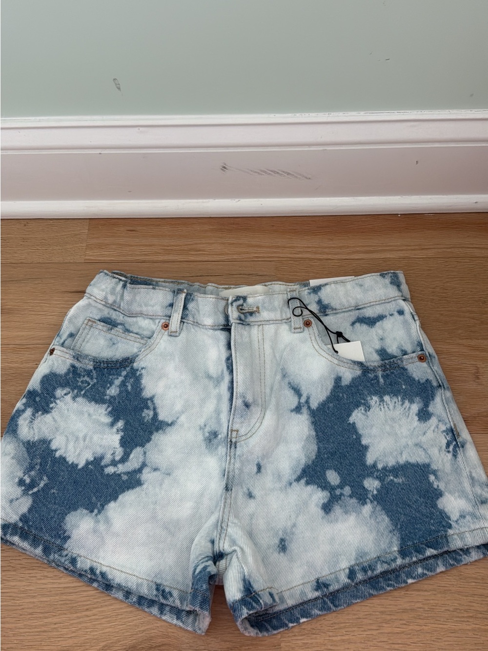 Zara Blue and White Tie-Dye Denim Shorts - Kids